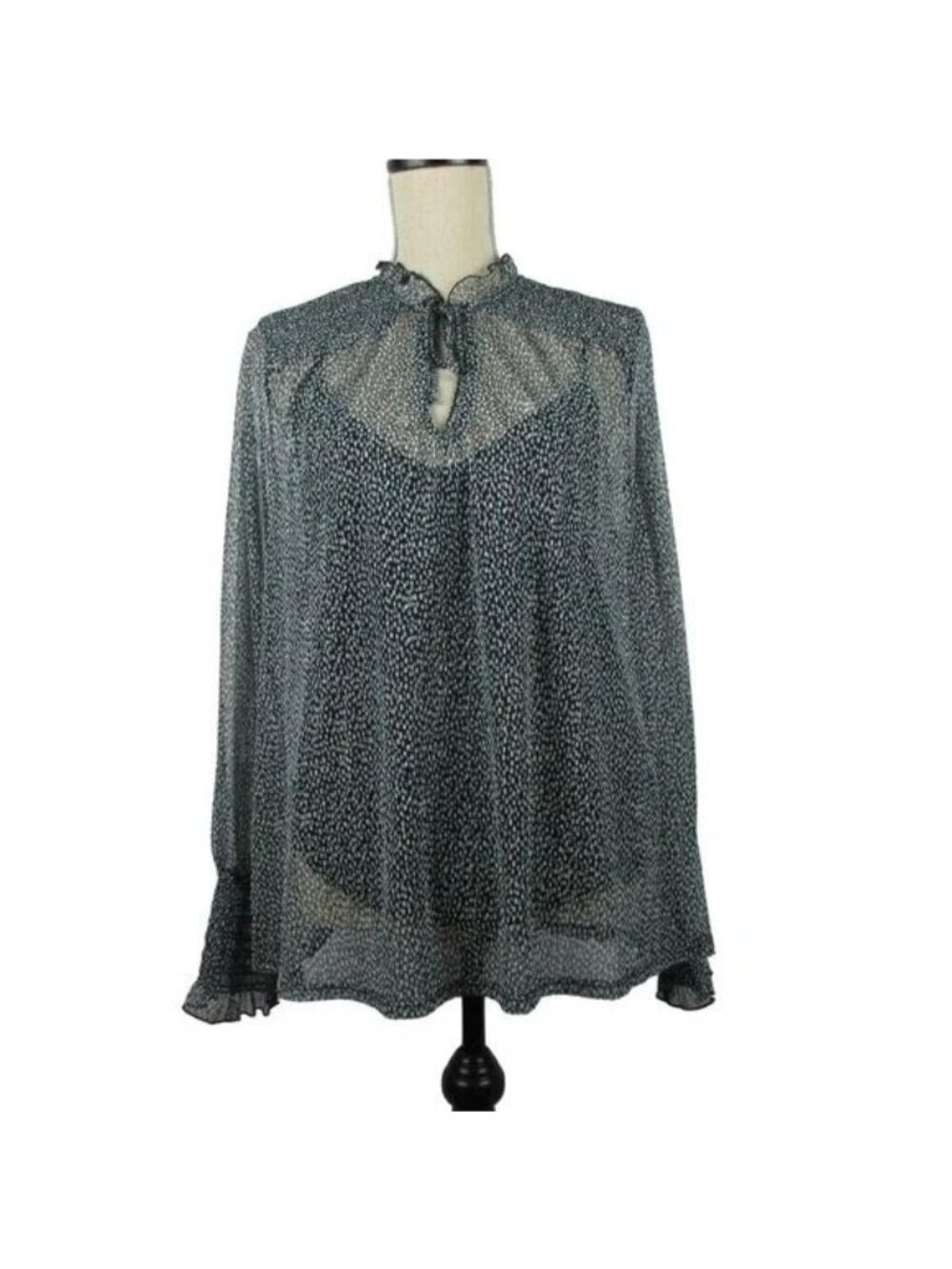 Chico's Semi Sheer Split Neck Blouse Top Blue Lightweight Soft Size L $79